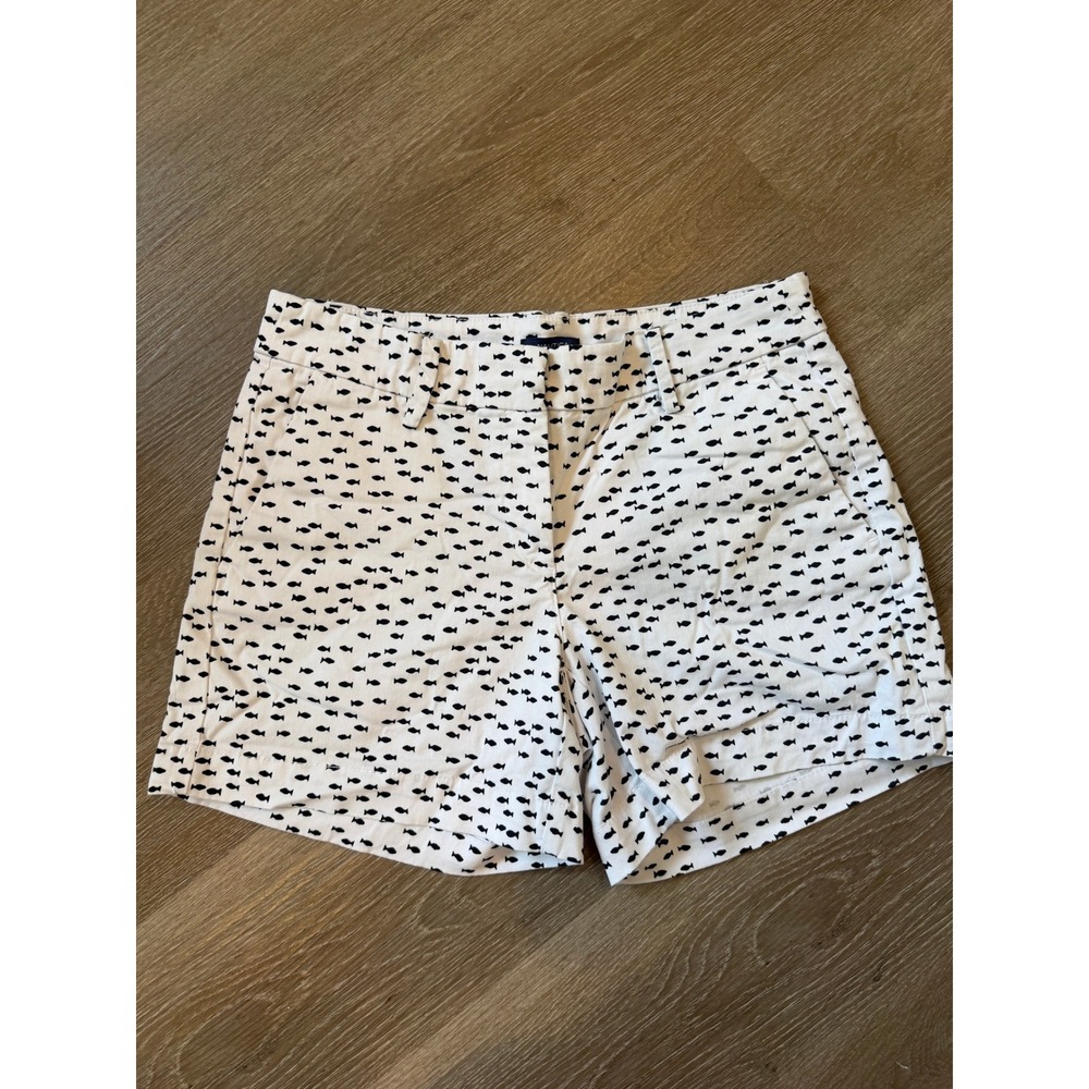 Nautica Womens White Navy Blue Fish Print Chino Shorts Size 2 Nautical Summer